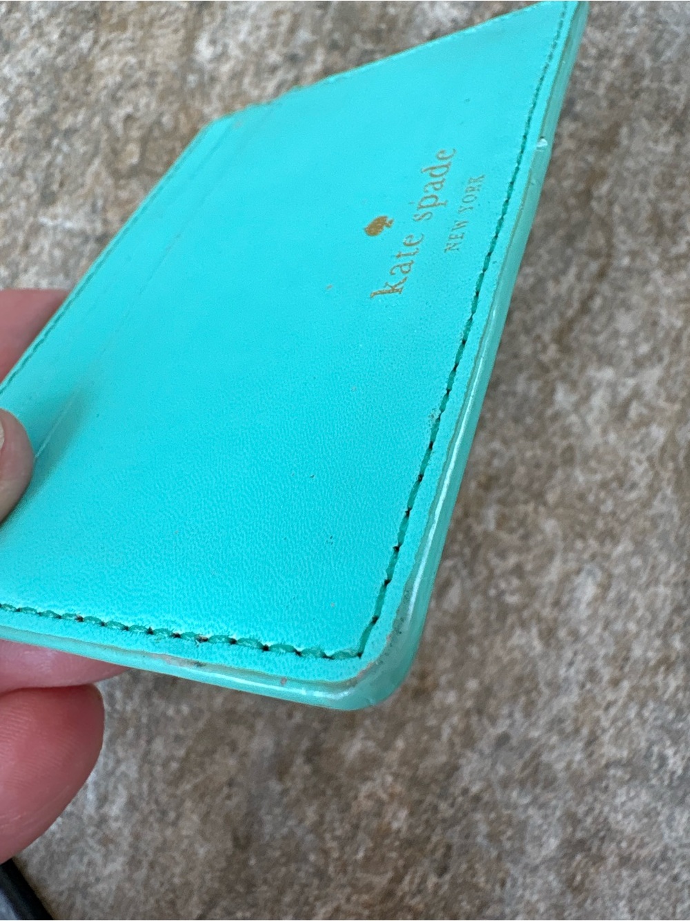 kate spade turquoise card holder w/ gold logo EUC - Picture 4 of 6